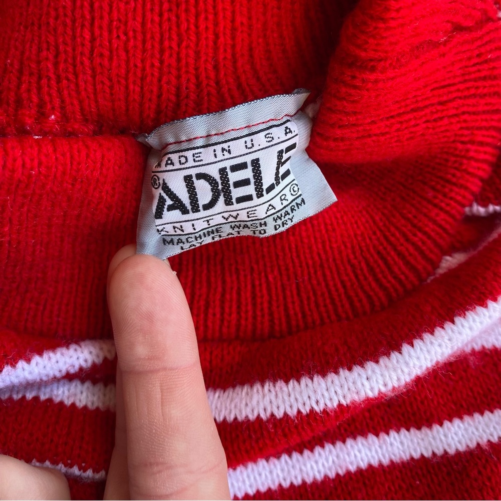 Adele Knitwear Vintage Mock Neck Pullover Sweater Red White Stripe Size 3 (S/M) - Picture 5 of 7